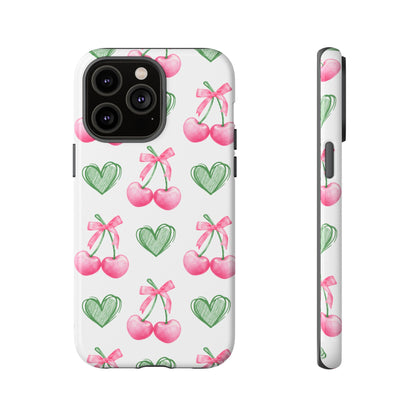 Pink Cherry Bow & Green Heart Dual Layer Phone Case