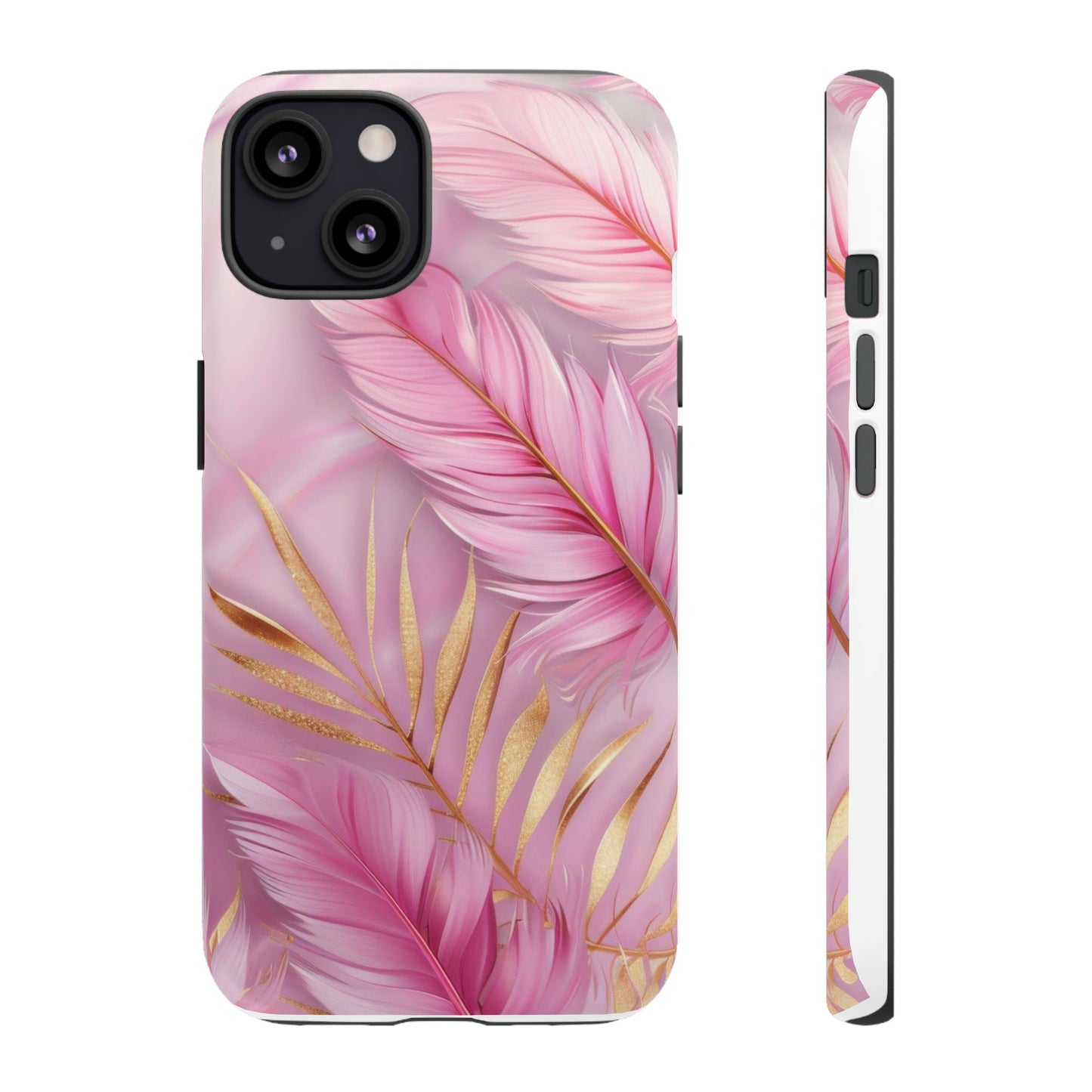 Pink And Gold Feather Dual Layer Phone Case