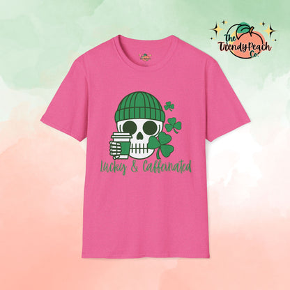 Lucky & Caffeinated Skull & Coffee St. Patrick's Day Graphic Tee