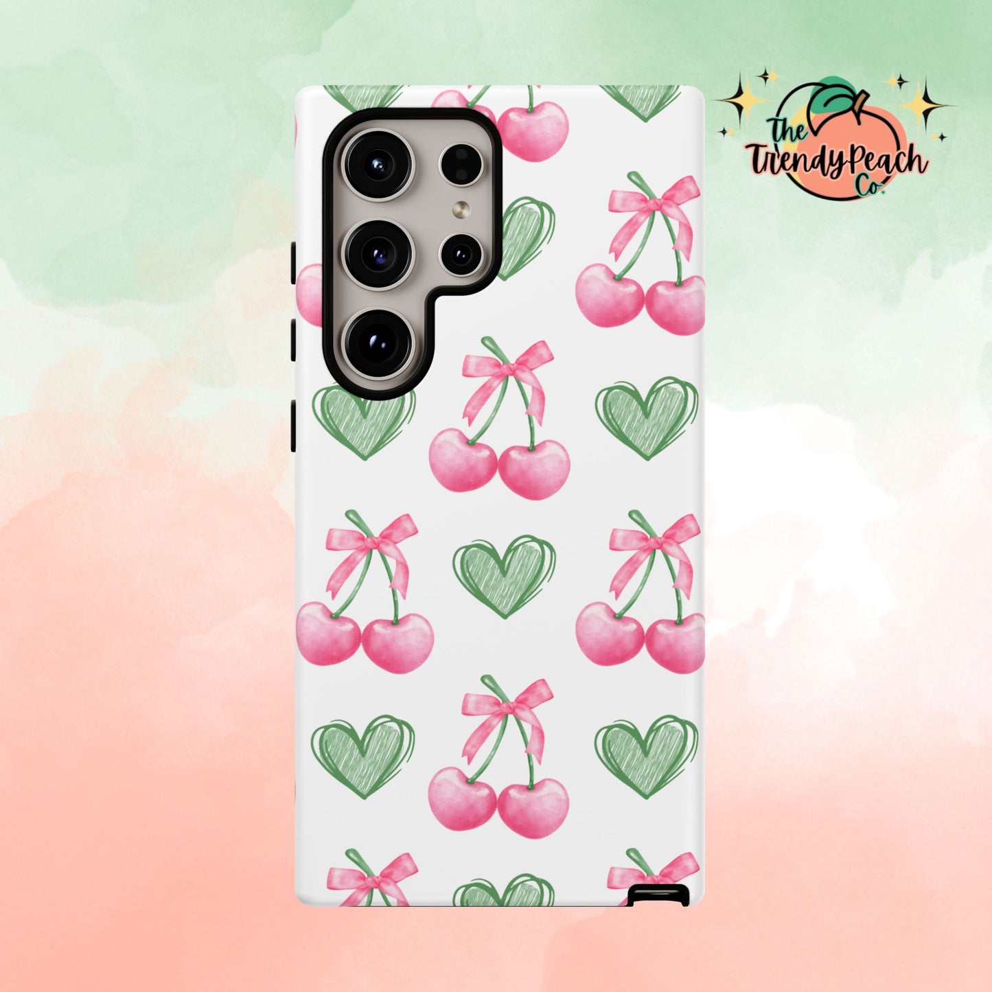 Pink Cherry Bow & Green Heart Dual Layer Phone Case