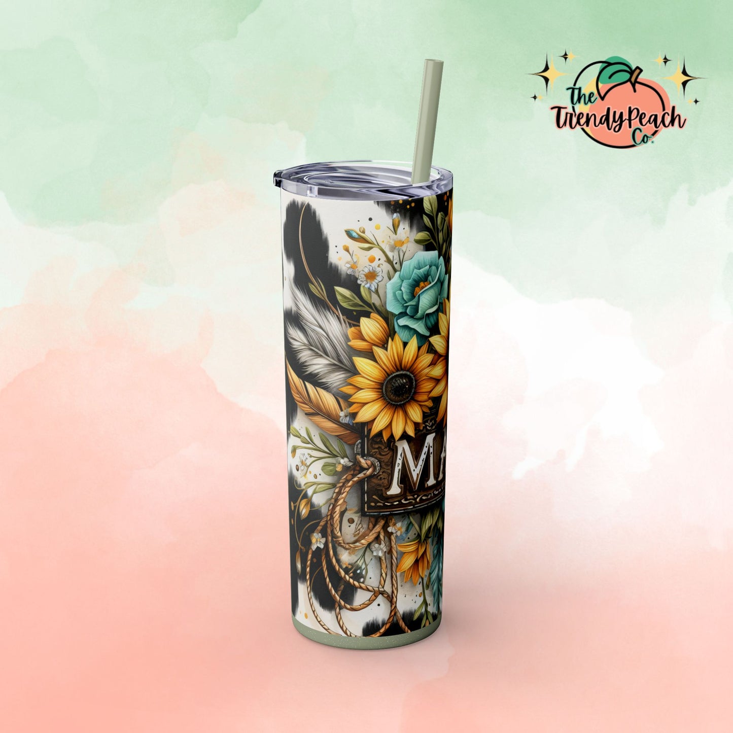 Cow Print Sunflower Mama 20z Tumbler with Straw