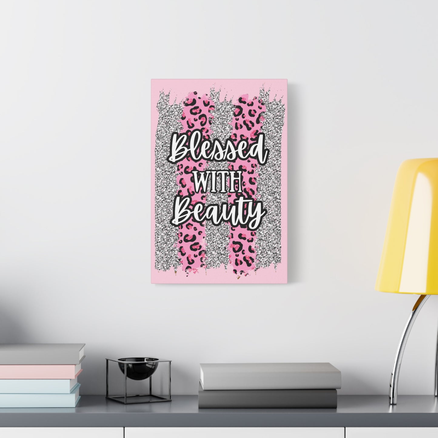 Glitter And Leopard Blessed With Beauty Canvas Wall Art