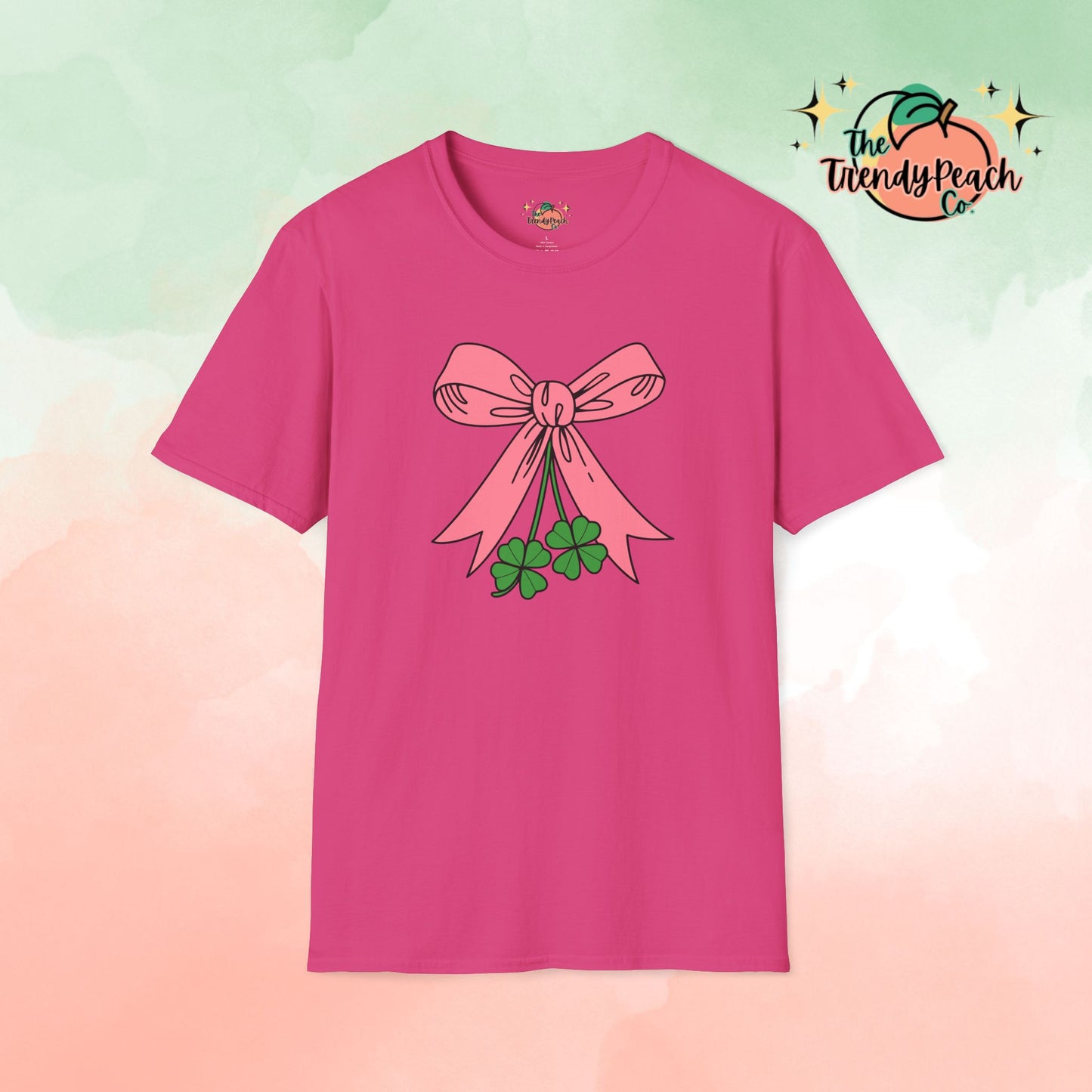 Pink Bow Paired Shamrocks St. Patrick's Day Graphic Tee