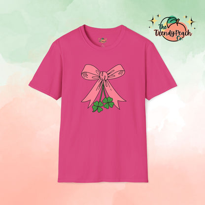 Pink Bow Paired Shamrocks St. Patrick's Day Graphic Tee