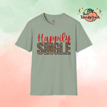 Happily Single Leopard Valentines Day Graphic Tee