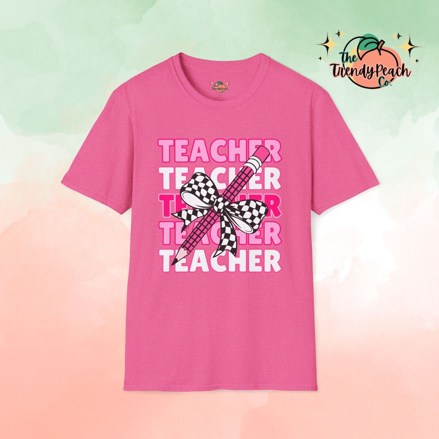 Pink Teacher Checkered Pencil Graphic Tee