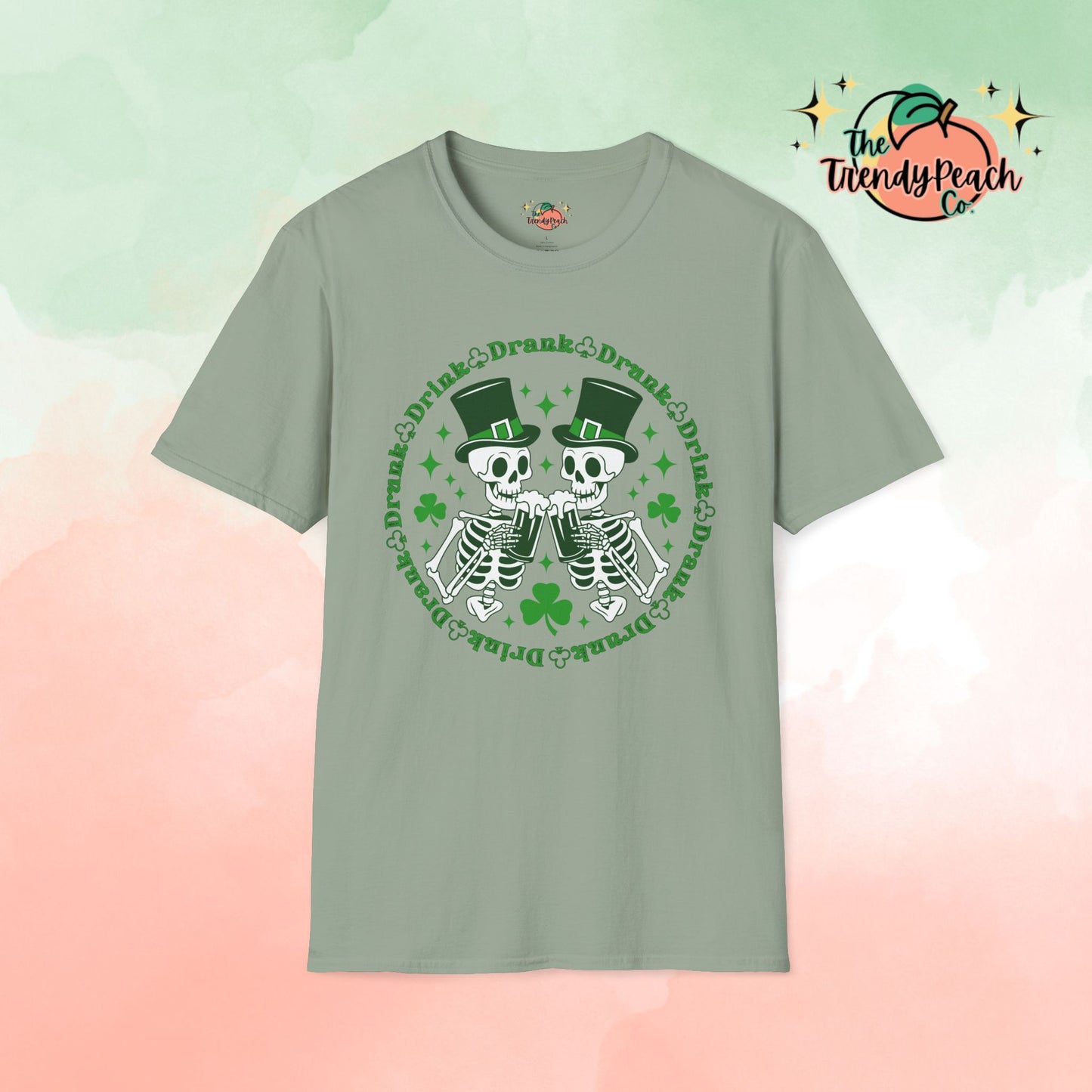 Drink Drank Drunk Cheering Skeletons St. Patrick's Day Graphic Tee