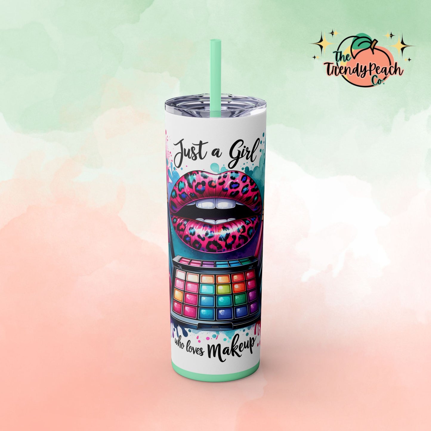 Just A Girl Who Loves Makeup Paint Splatter And Leopard Theme 20z Tumbler with Straw