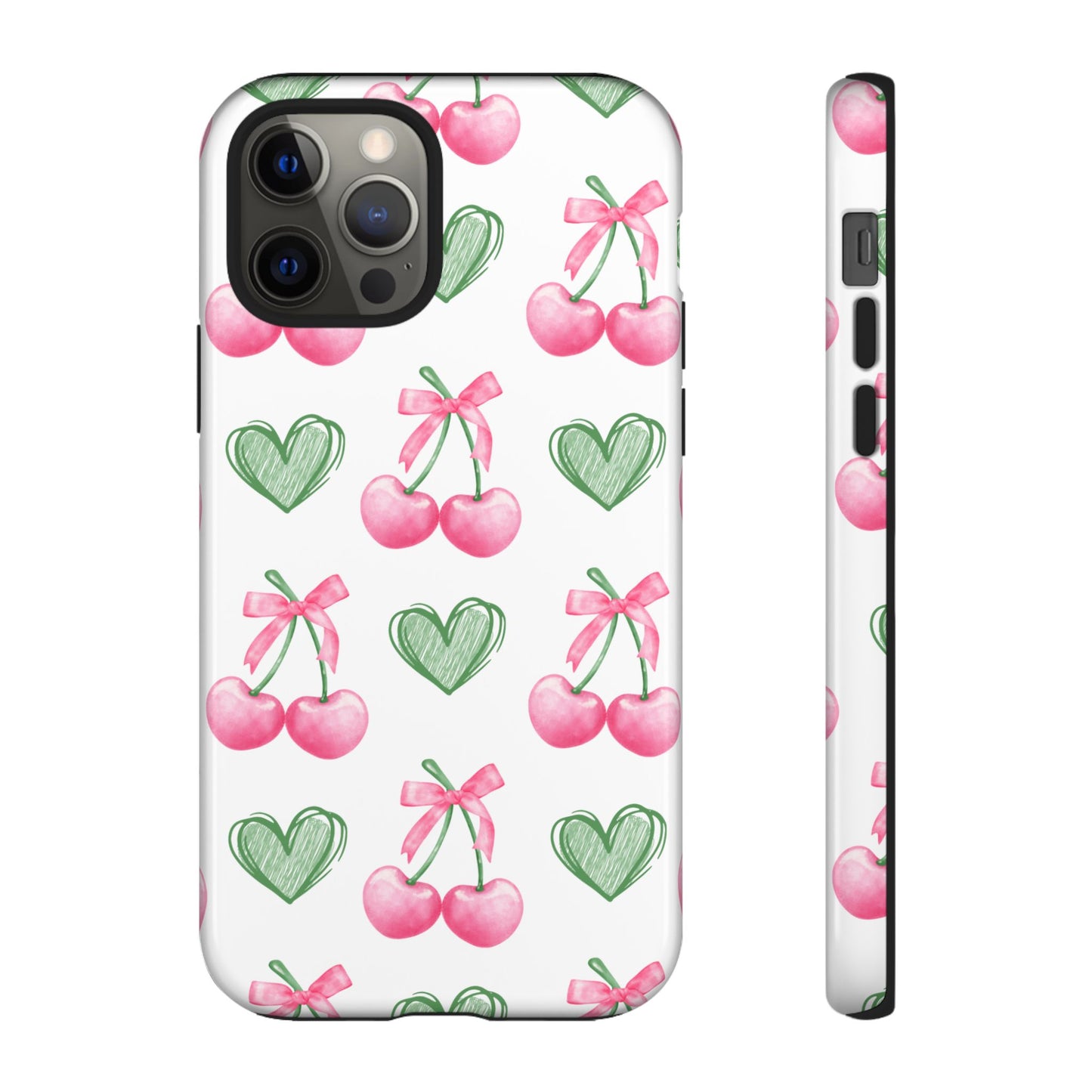 Pink Cherry Bow & Green Heart Dual Layer Phone Case