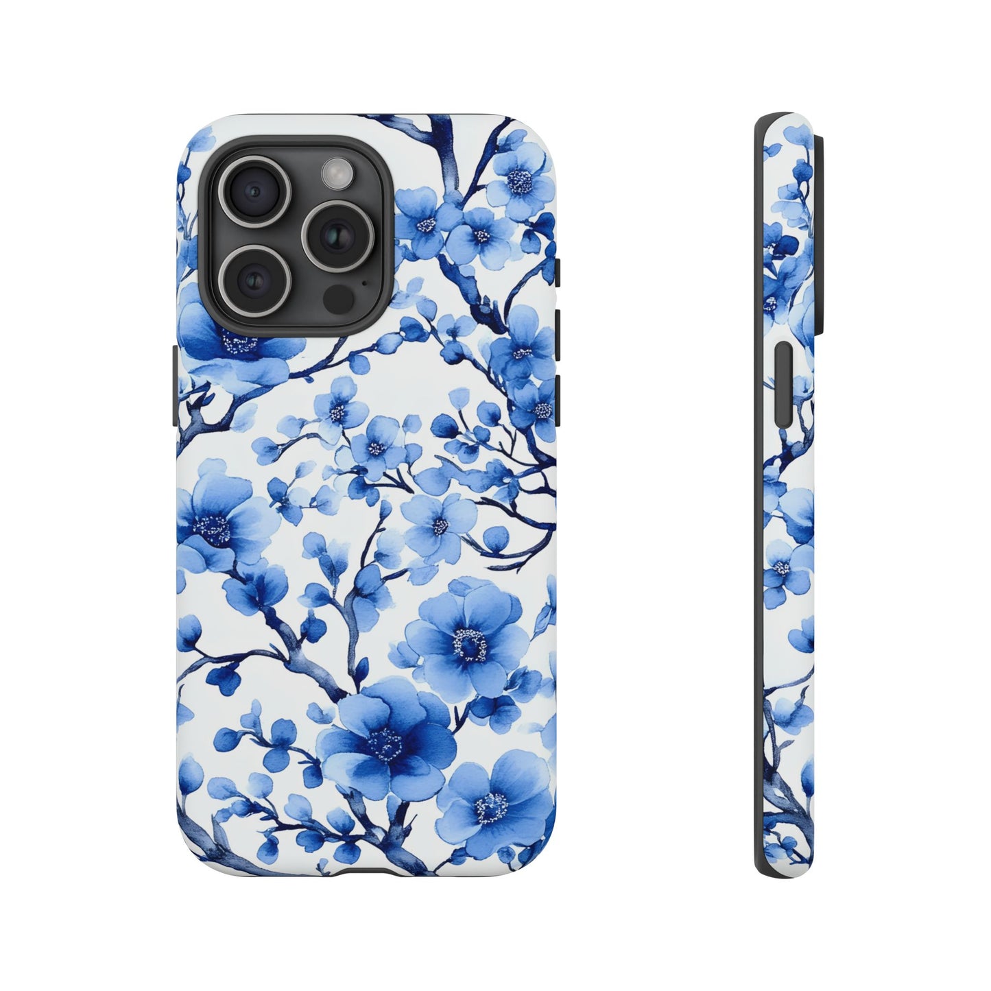 Blue Floral Chinoiserie White Background Dual Layer Phone Case