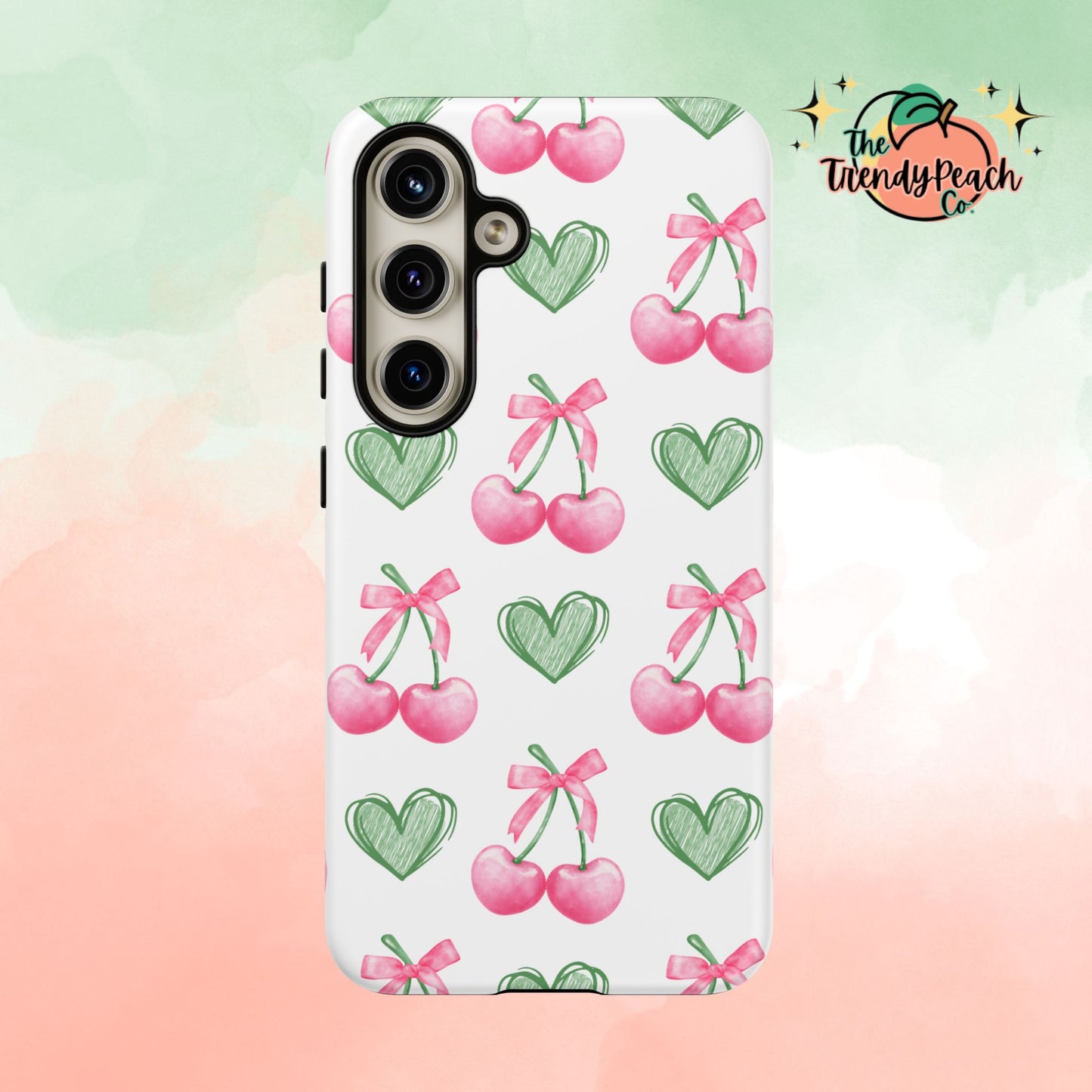 Pink Cherry Bow & Green Heart Dual Layer Phone Case