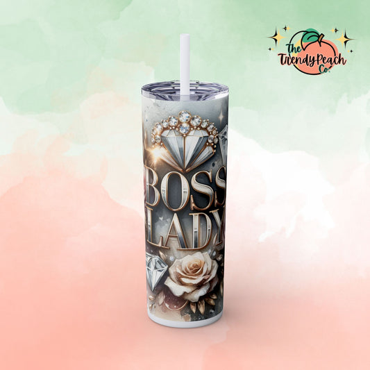 Boss Lady Diamond And Watercolor Themed 20z Tumbler with Straw