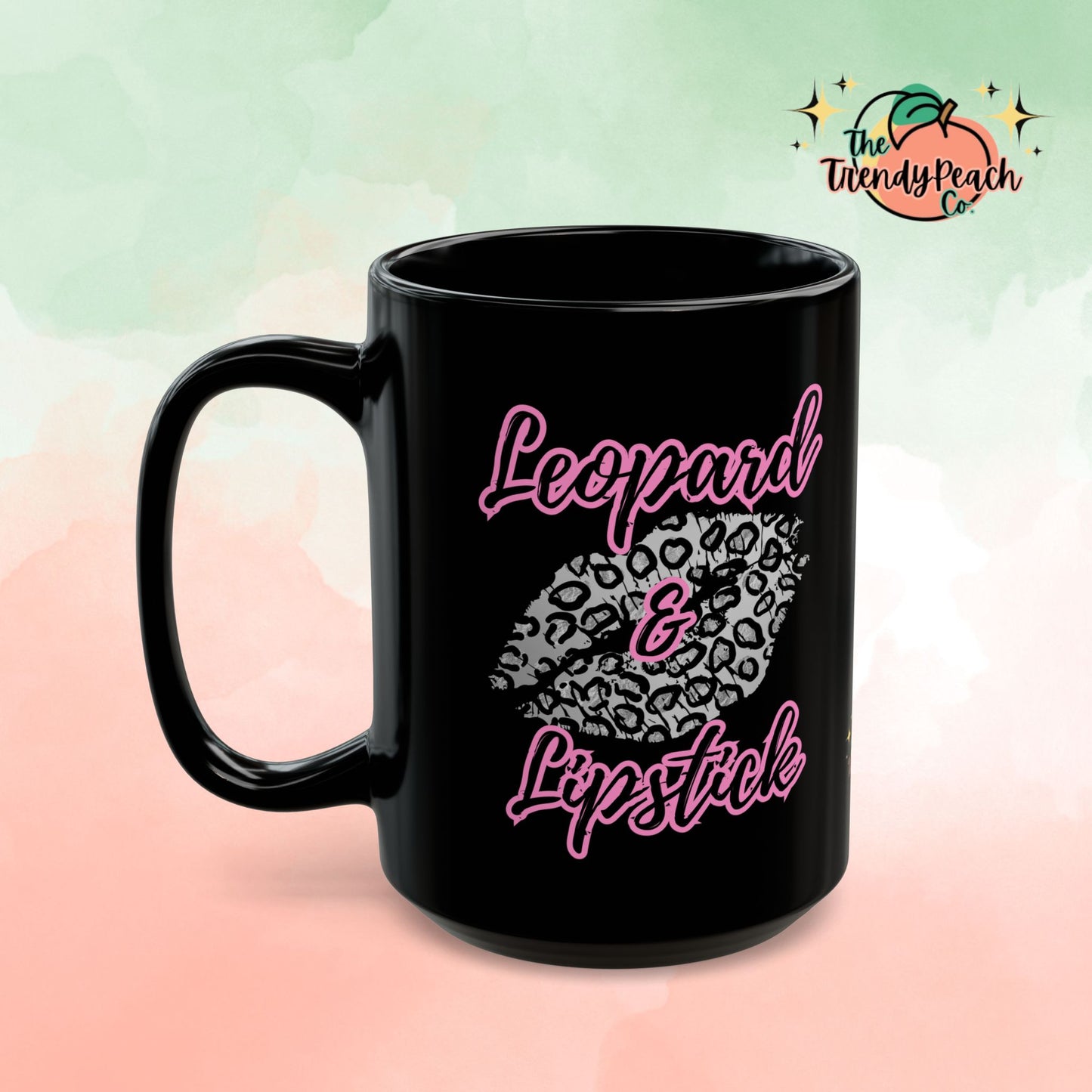 Black & Pink Leopard & Lipstick Design Ceramic Mug