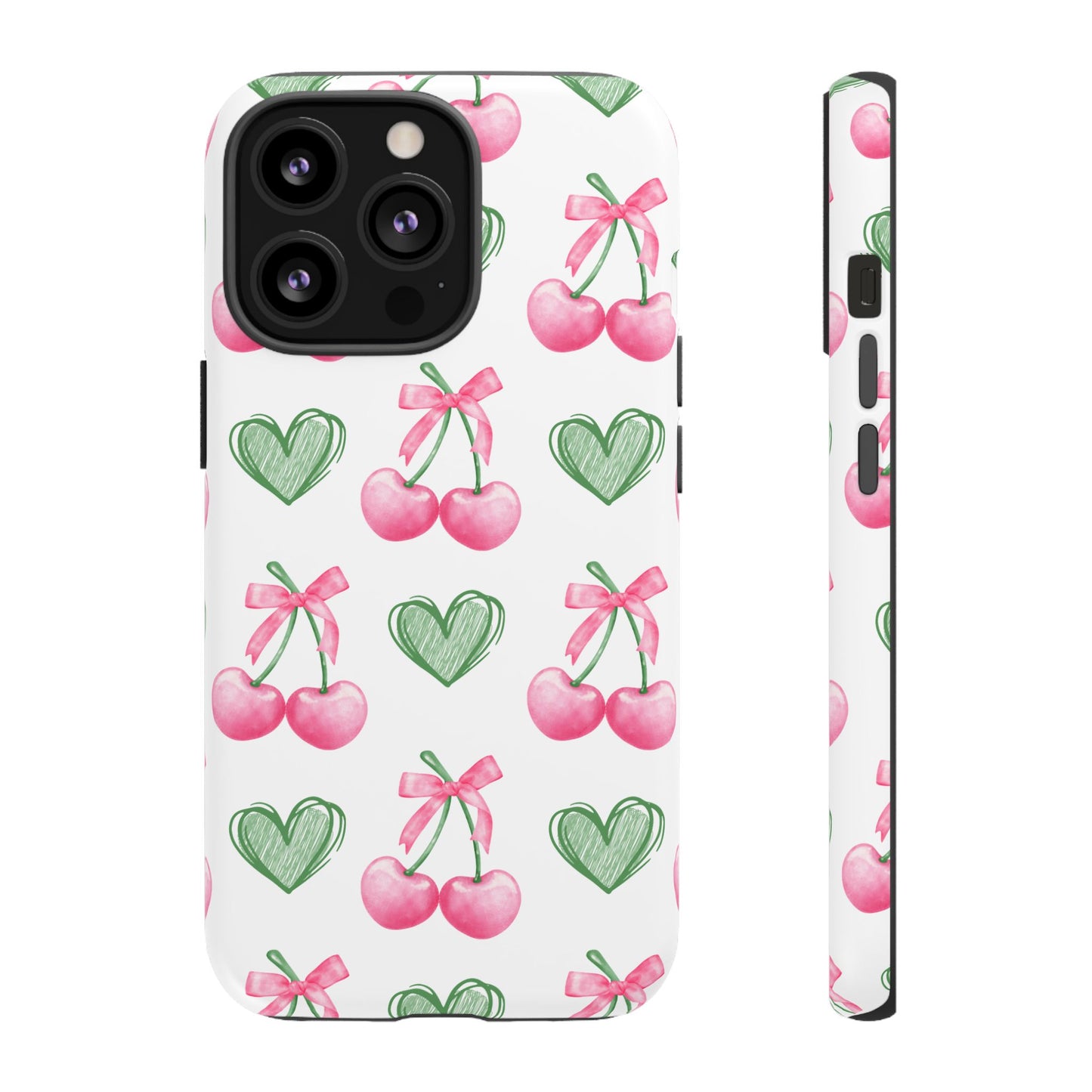 Pink Cherry Bow & Green Heart Dual Layer Phone Case