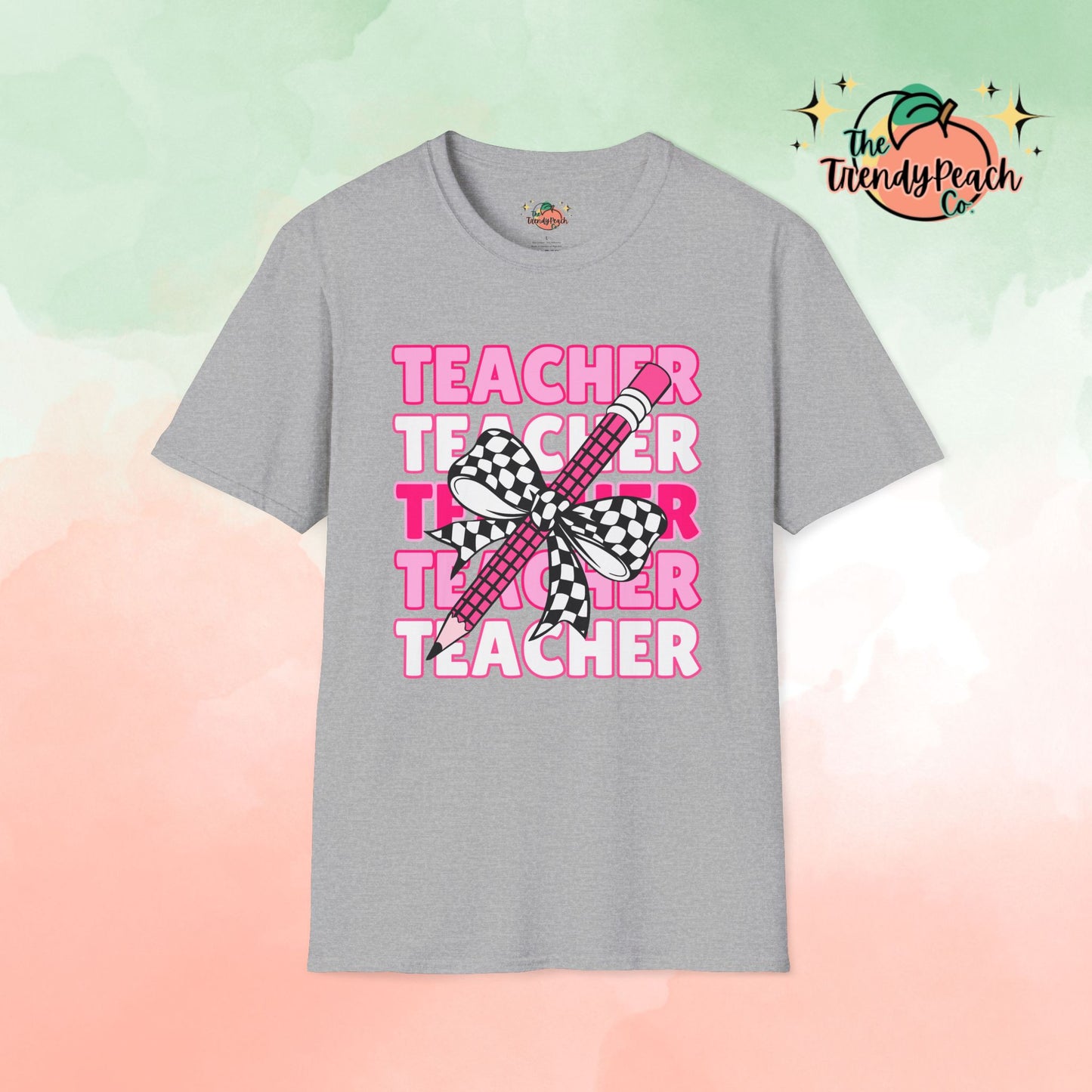 Pink Teacher Checkered Pencil Graphic Tee