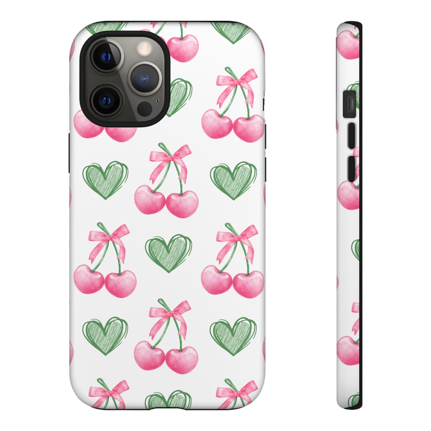 Pink Cherry Bow & Green Heart Dual Layer Phone Case