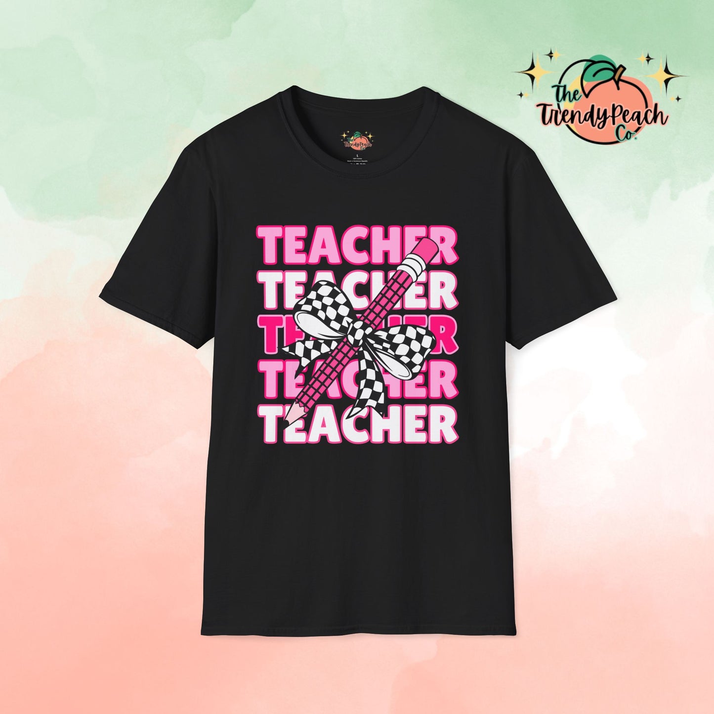 Pink Teacher Checkered Pencil Graphic Tee