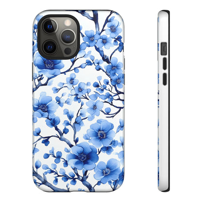 Blue Floral Chinoiserie White Background Dual Layer Phone Case