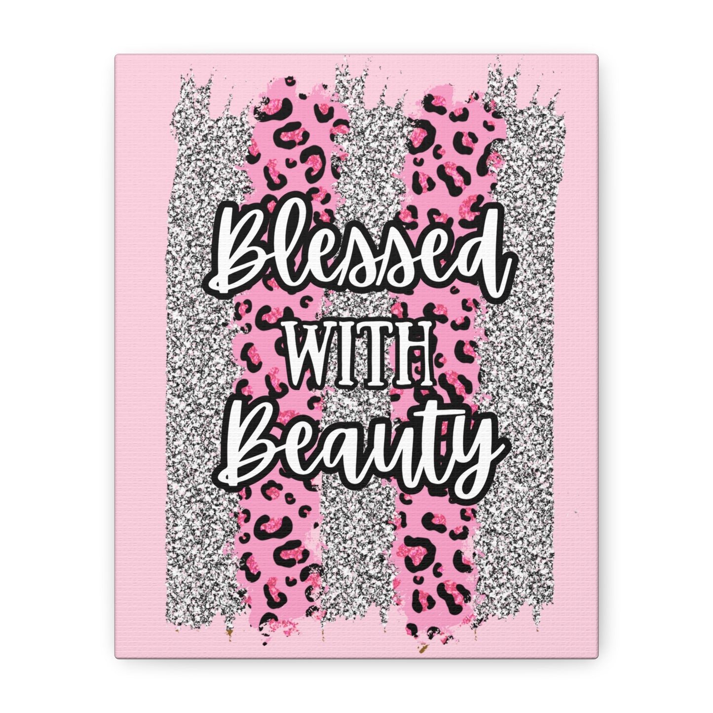 Glitter And Leopard Blessed With Beauty Canvas Wall Art