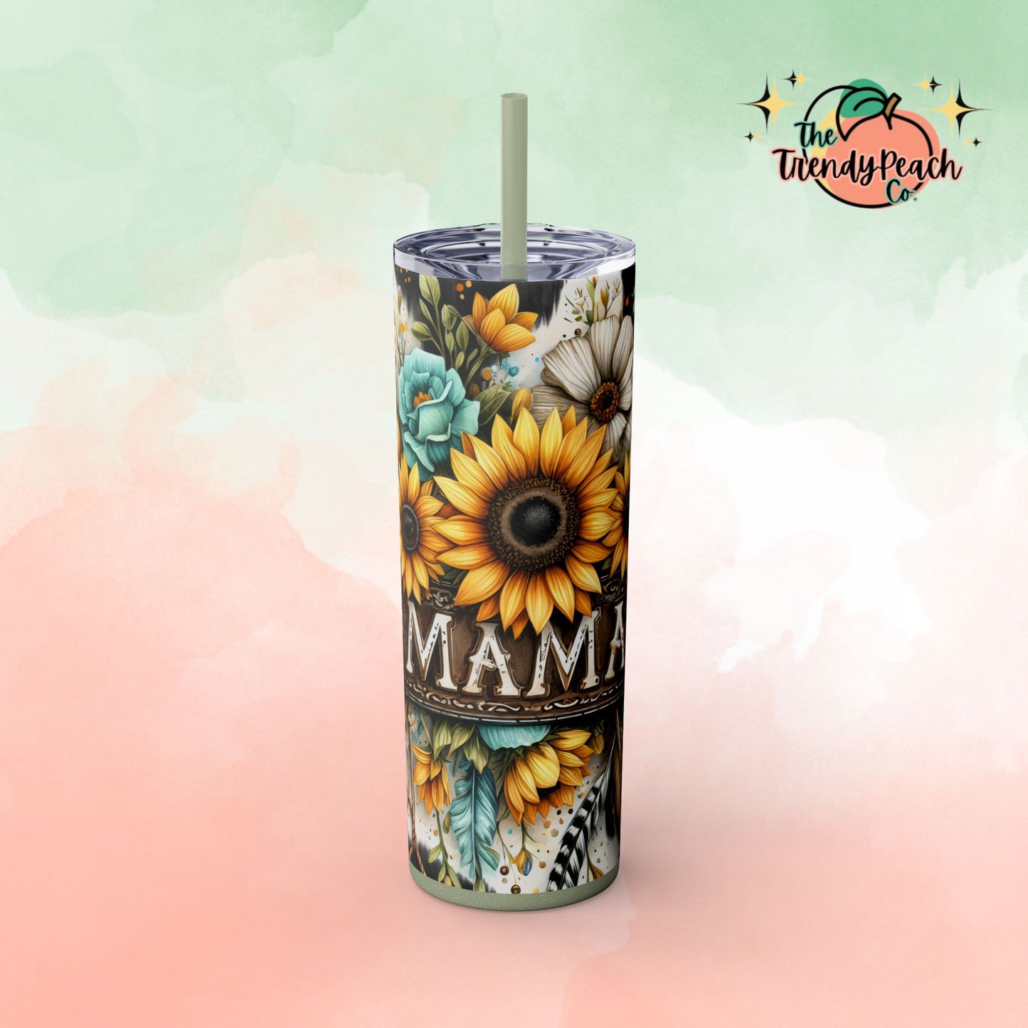 Cow Print Sunflower Mama 20z Tumbler with Straw