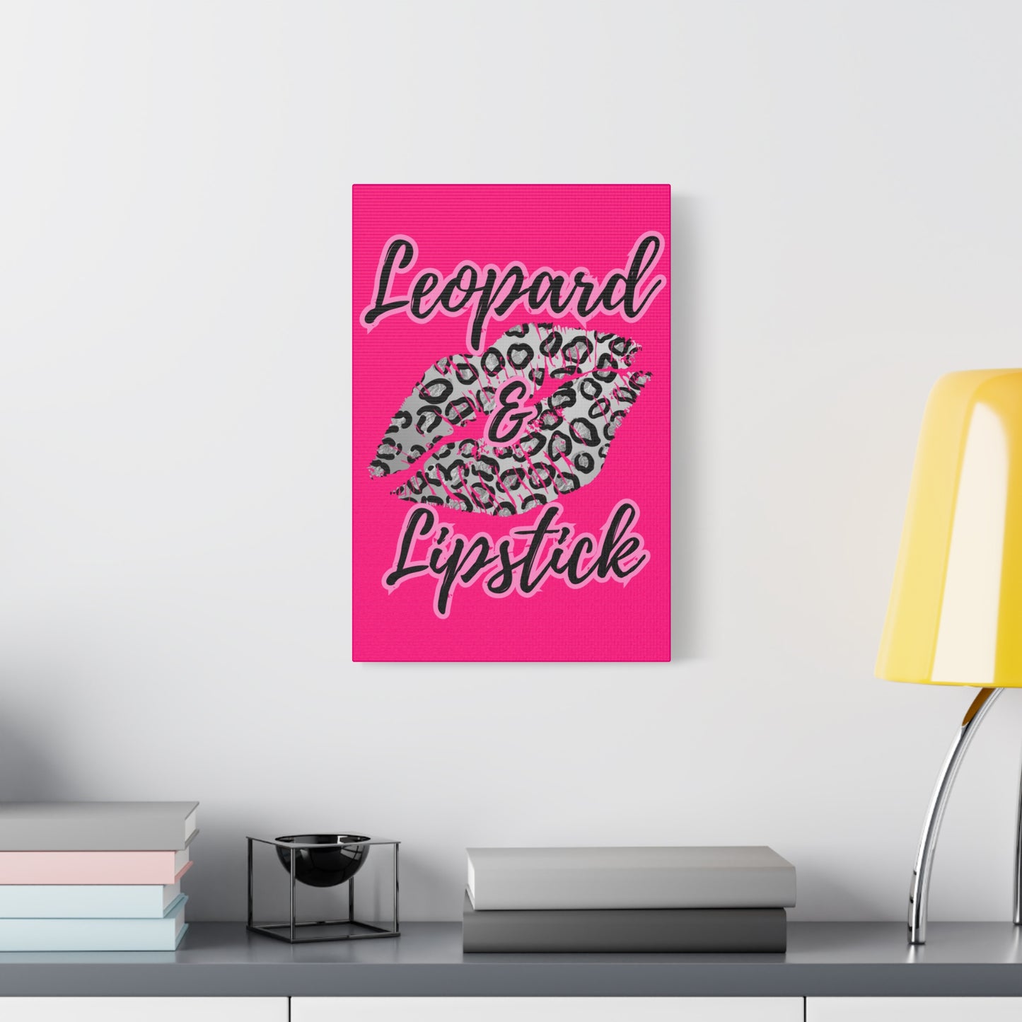 Pink Leopard & Lipstick Canvas Wall Art