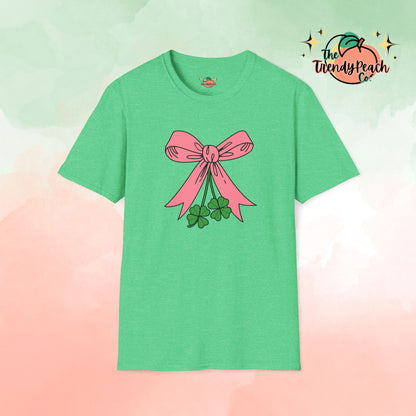 Pink Bow Paired Shamrocks St. Patrick's Day Graphic Tee