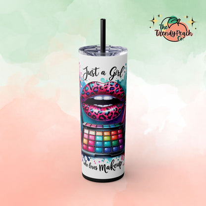 Just A Girl Who Loves Makeup Paint Splatter And Leopard Theme 20z Tumbler with Straw