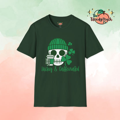 Lucky & Caffeinated Skull & Coffee St. Patrick's Day Graphic Tee