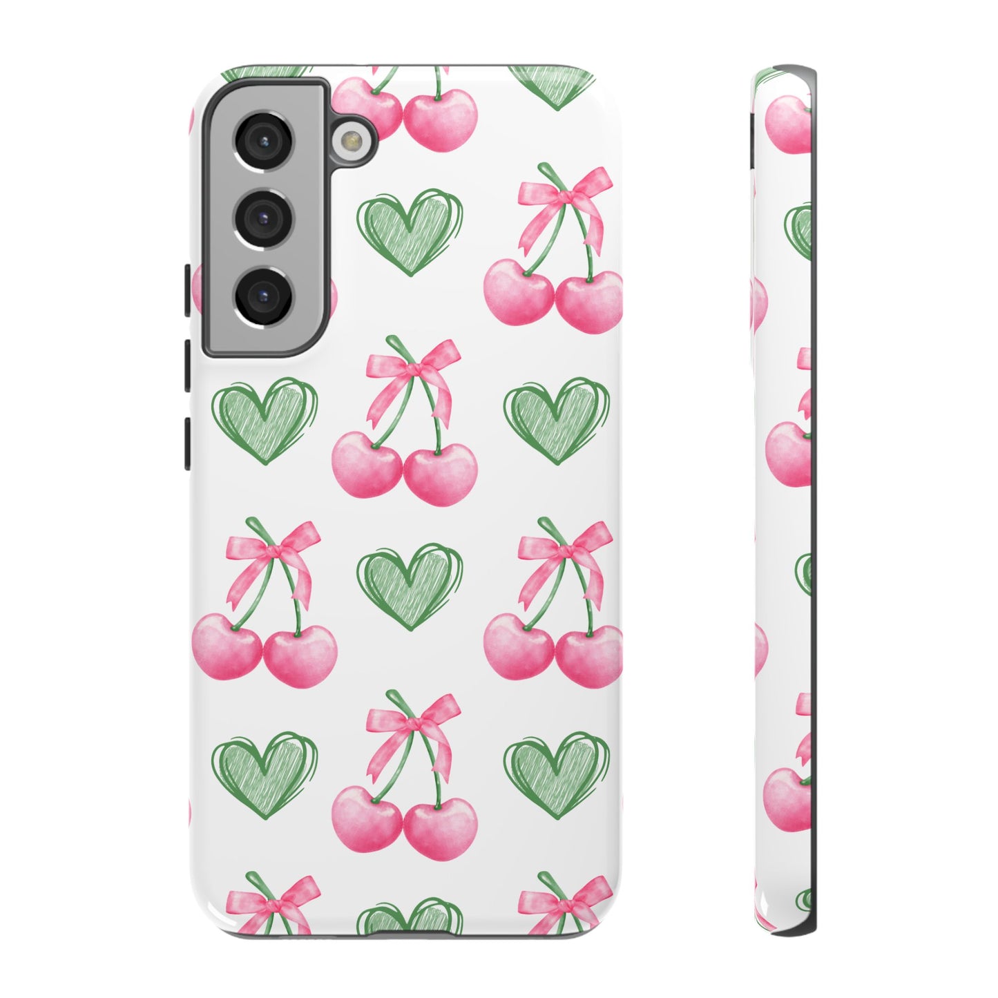 Pink Cherry Bow & Green Heart Dual Layer Phone Case