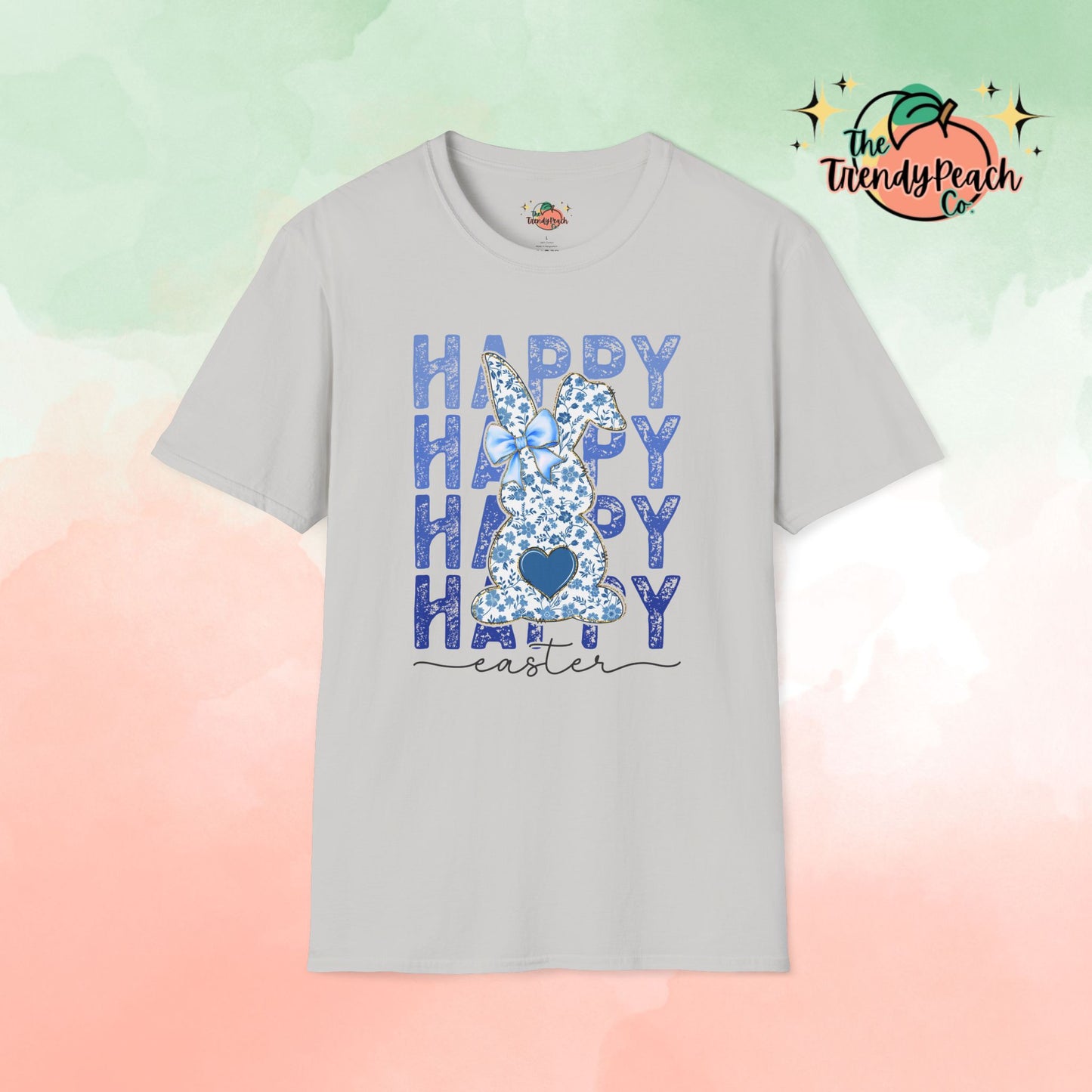 Happy Easter Vintage Blue Floral Easter Graphic Tee