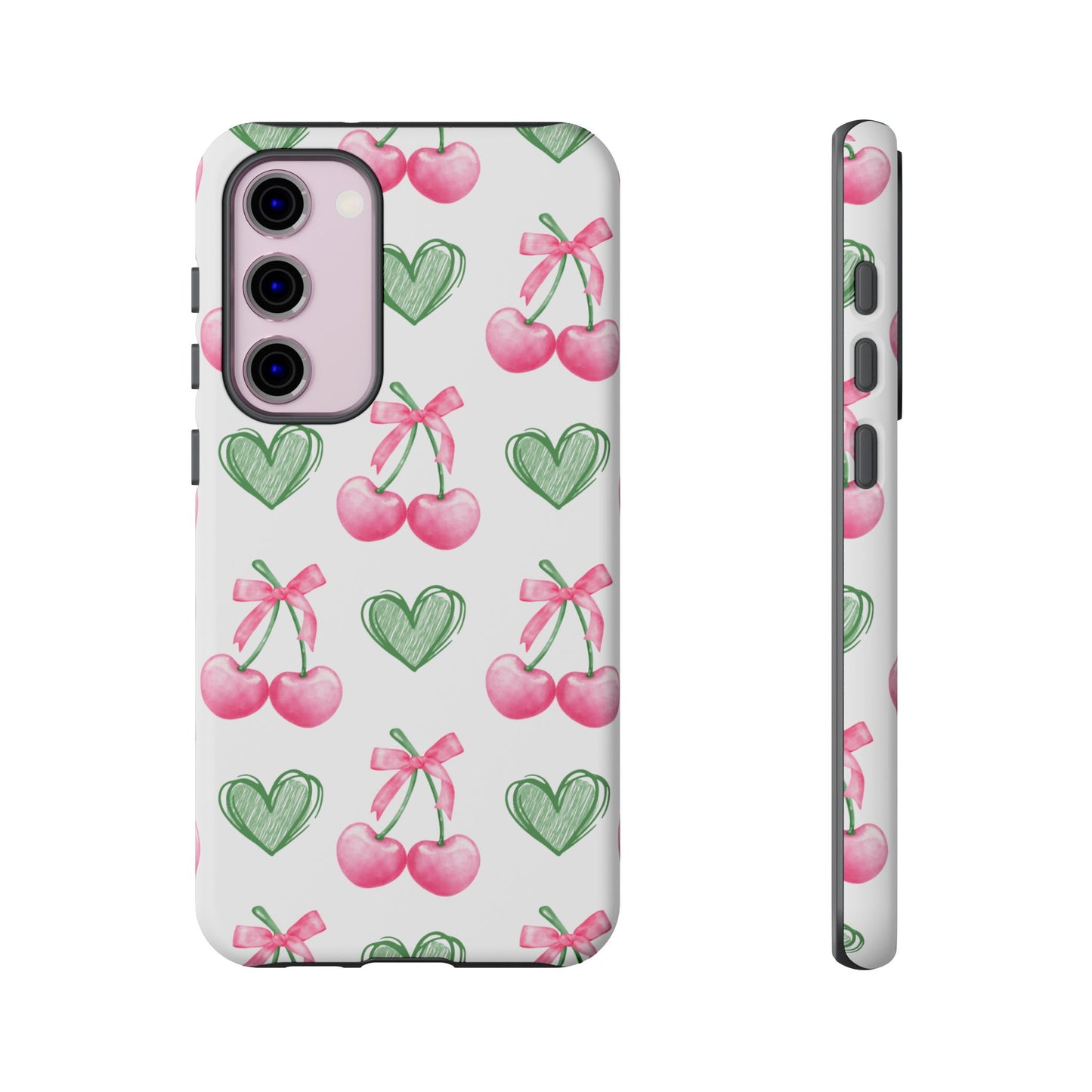 Pink Cherry Bow & Green Heart Dual Layer Phone Case