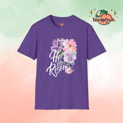 He is Risen Pink And Purple Floral Easter Graphic Tee