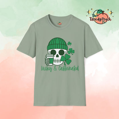 Lucky & Caffeinated Skull & Coffee St. Patrick's Day Graphic Tee