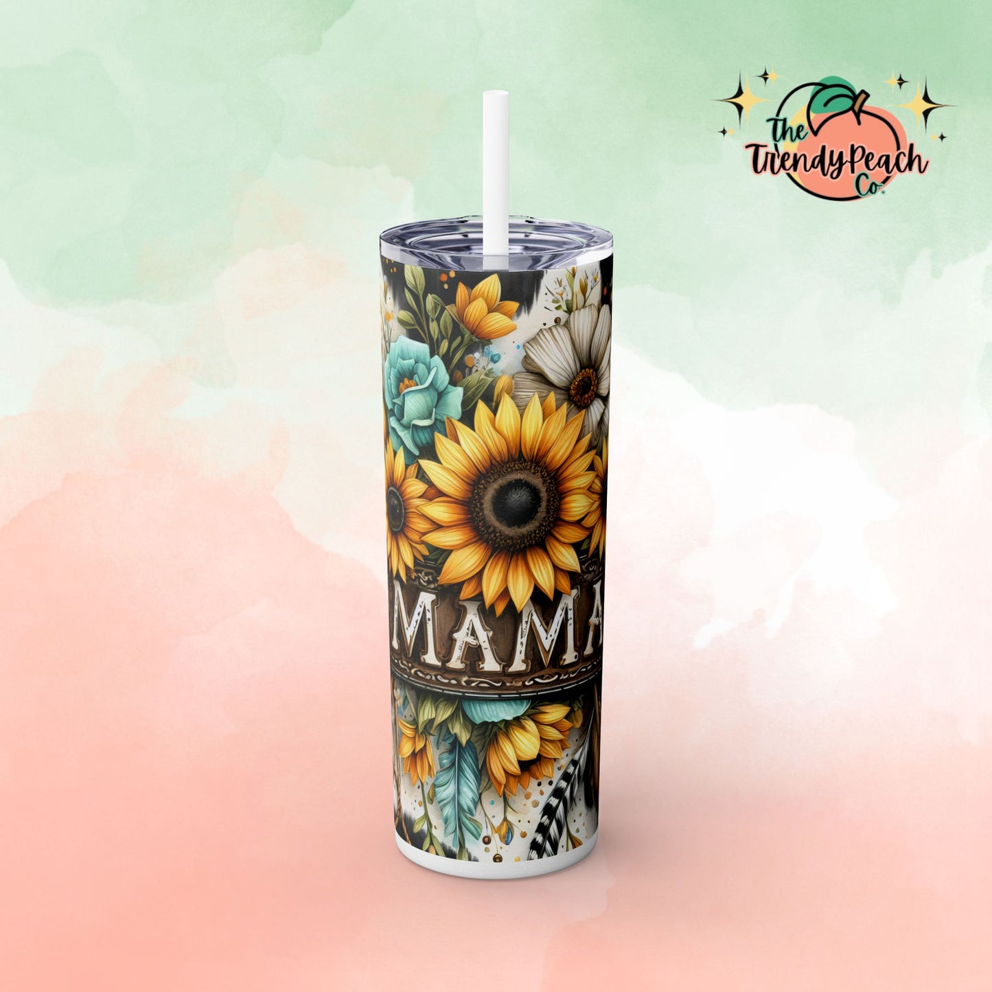 Cow Print Sunflower Mama 20z Tumbler with Straw