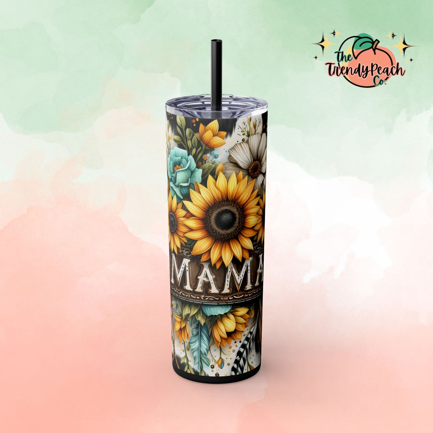 Cow Print Sunflower Mama 20z Tumbler with Straw