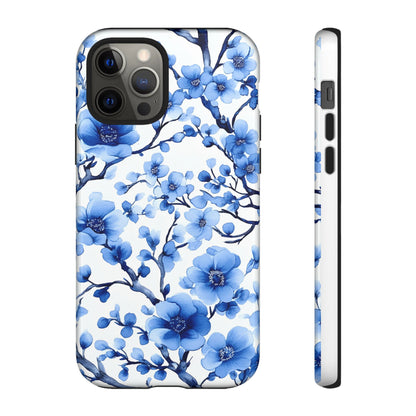 Blue Floral Chinoiserie White Background Dual Layer Phone Case