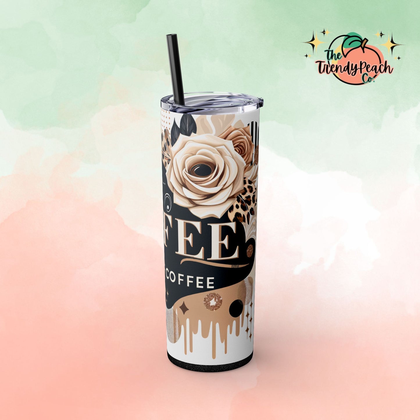 Coffee And Leopard Themed 20z Tumbler with Straw