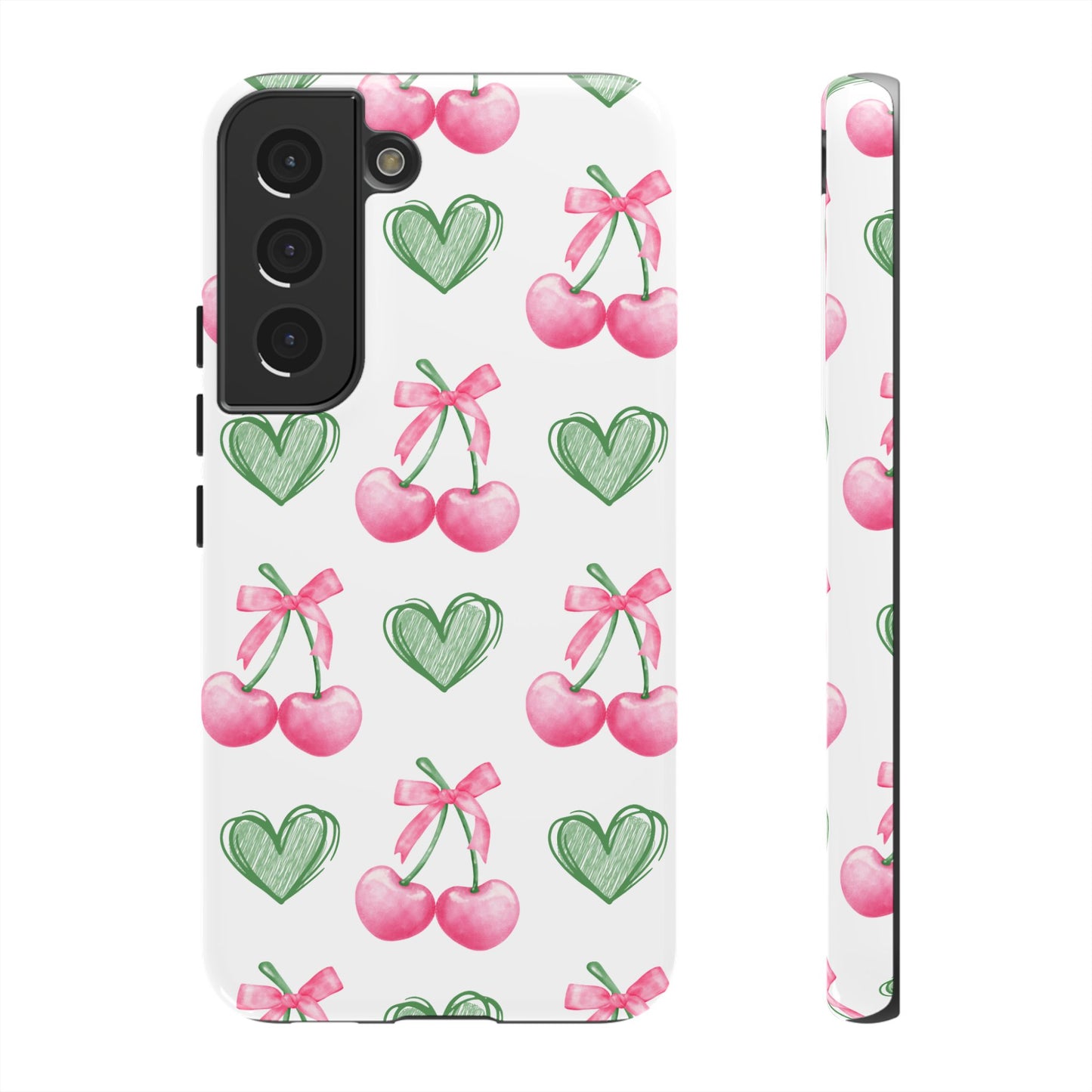 Pink Cherry Bow & Green Heart Dual Layer Phone Case