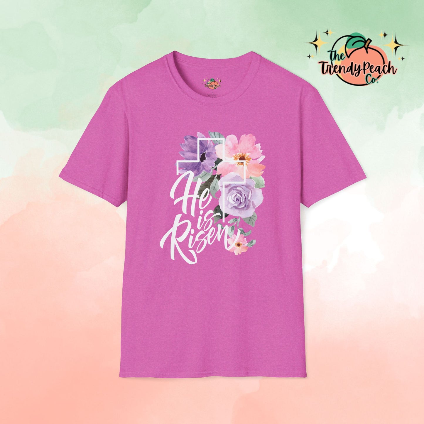 He is Risen Pink And Purple Floral Easter Graphic Tee