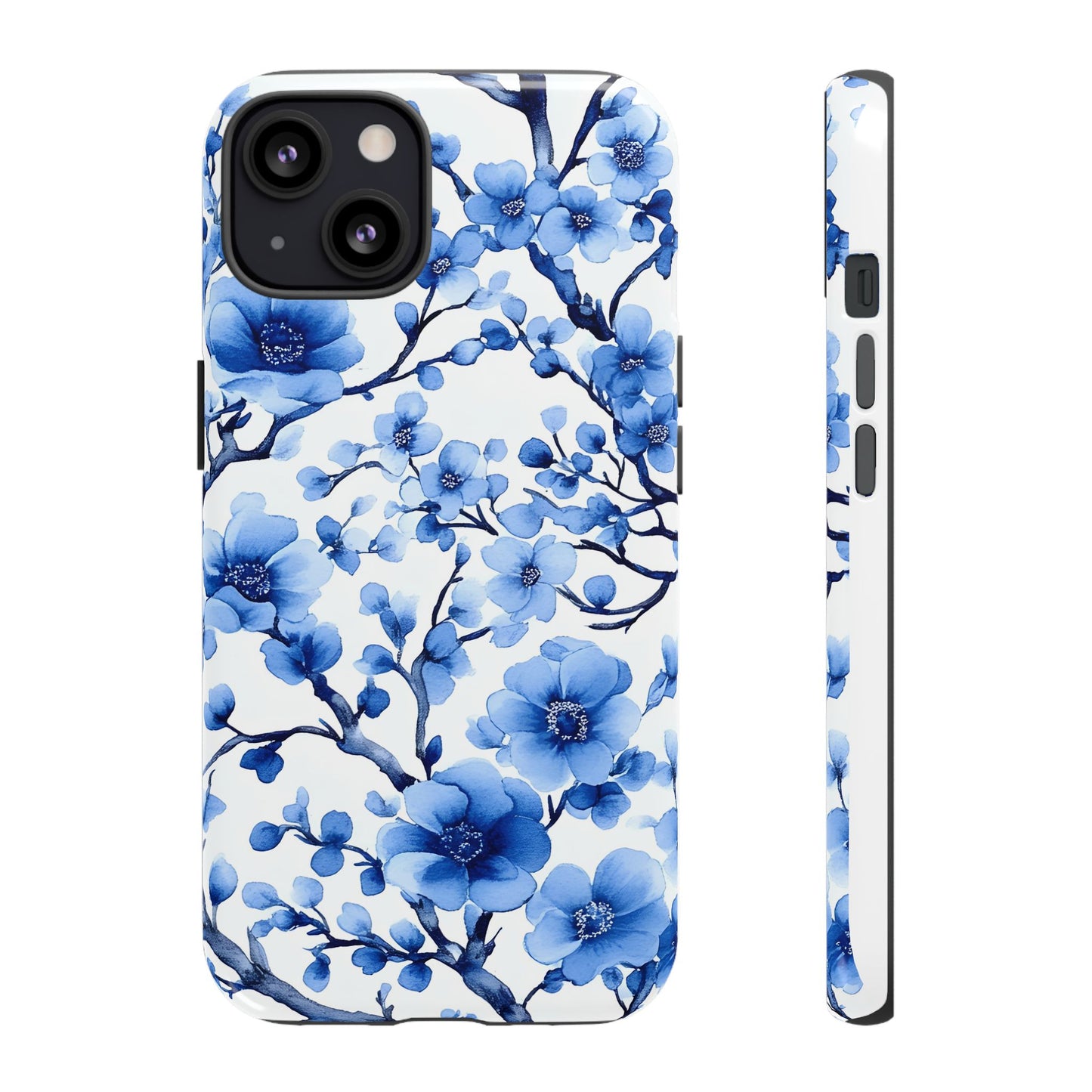 Blue Floral Chinoiserie White Background Dual Layer Phone Case