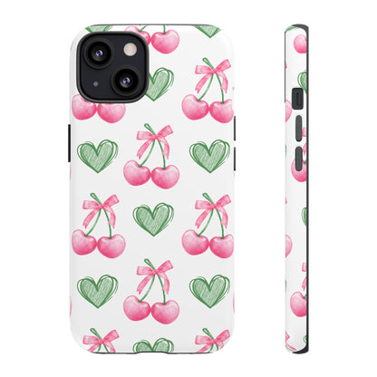 Pink Cherry Bow & Green Heart Dual Layer Phone Case