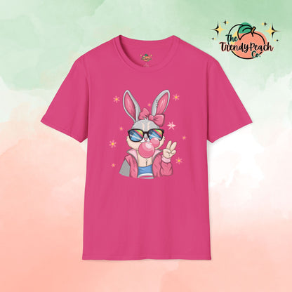 Retro Peace Bubblegum Bunny Easter Graphic Tee