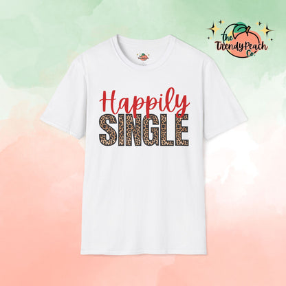 Happily Single Leopard Valentines Day Graphic Tee