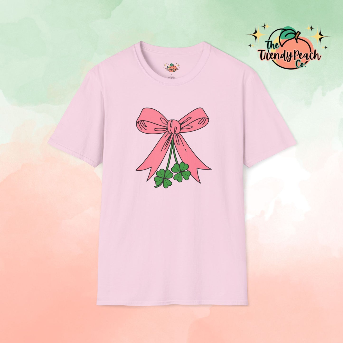 Pink Bow Paired Shamrocks St. Patrick's Day Graphic Tee