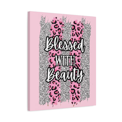 Glitter And Leopard Blessed With Beauty Canvas Wall Art