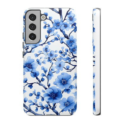 Blue Floral Chinoiserie White Background Dual Layer Phone Case