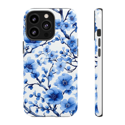 Blue Floral Chinoiserie White Background Dual Layer Phone Case