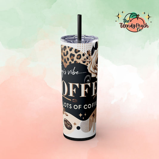 Coffee And Leopard Themed 20z Tumbler with Straw