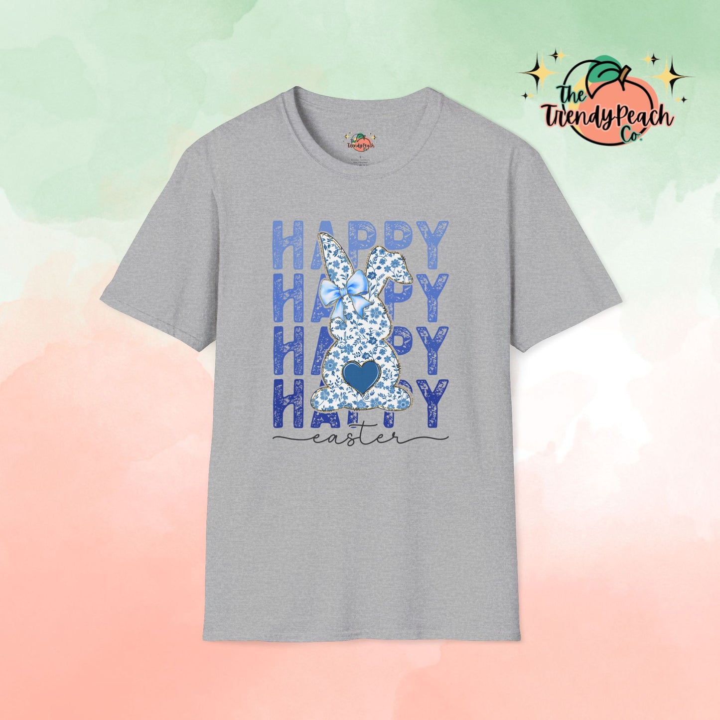 Happy Easter Vintage Blue Floral Easter Graphic Tee