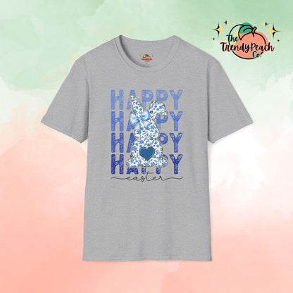 Happy Easter Vintage Blue Floral Easter Graphic Tee